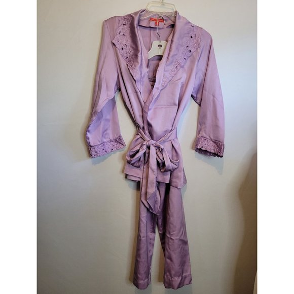 Vintage Halston III Purple Pajamas 2 Piece Set Tie Close Top Elastic Waist Pants - Picture 2 of 9